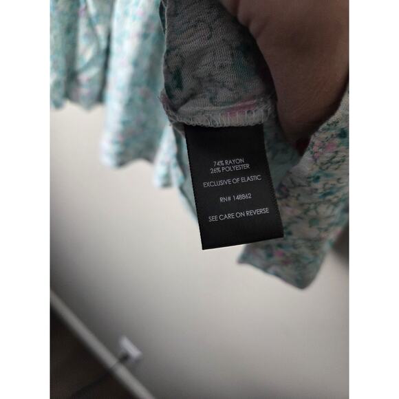 Torrid Babydoll Blouse Top Plus Size 3X Smocked Tiered Blue Pink Floral - Picture 4 of 5